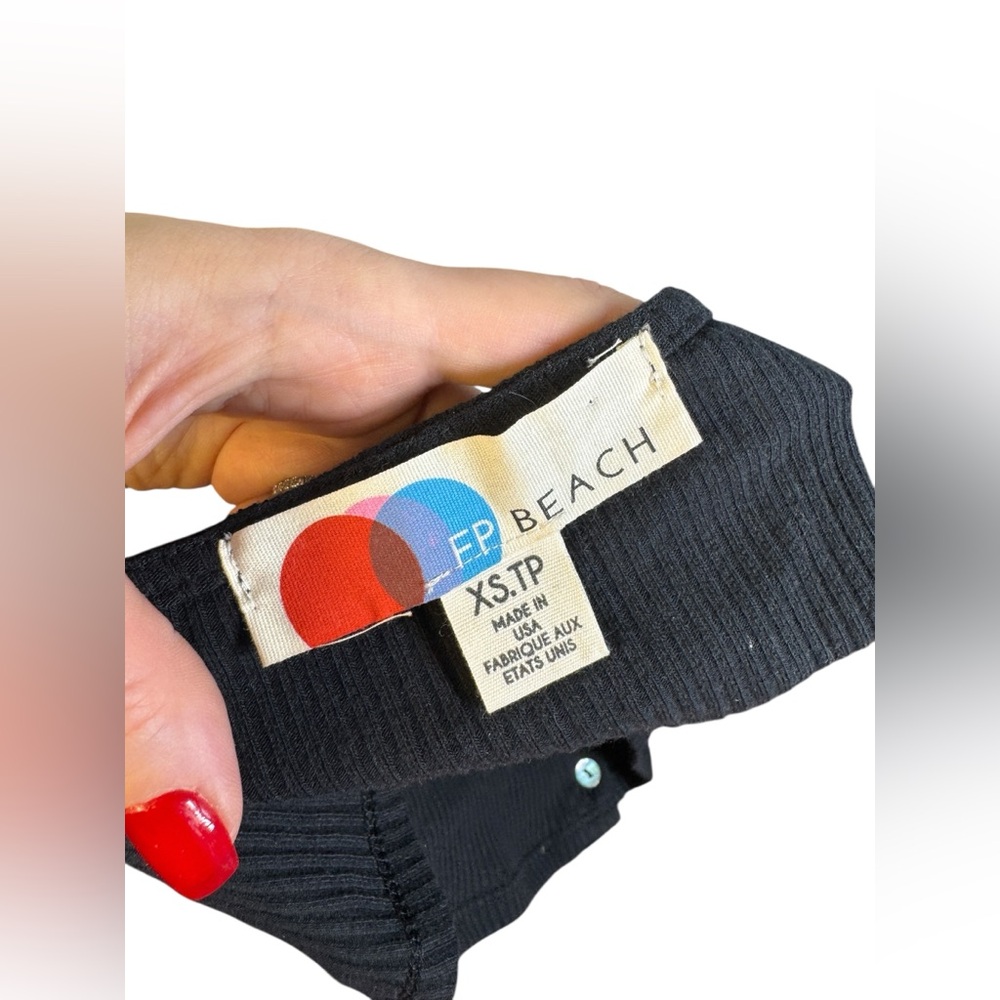 FP Beach Black Ribbed Button-Up Crop Top - Picture 5 of 5